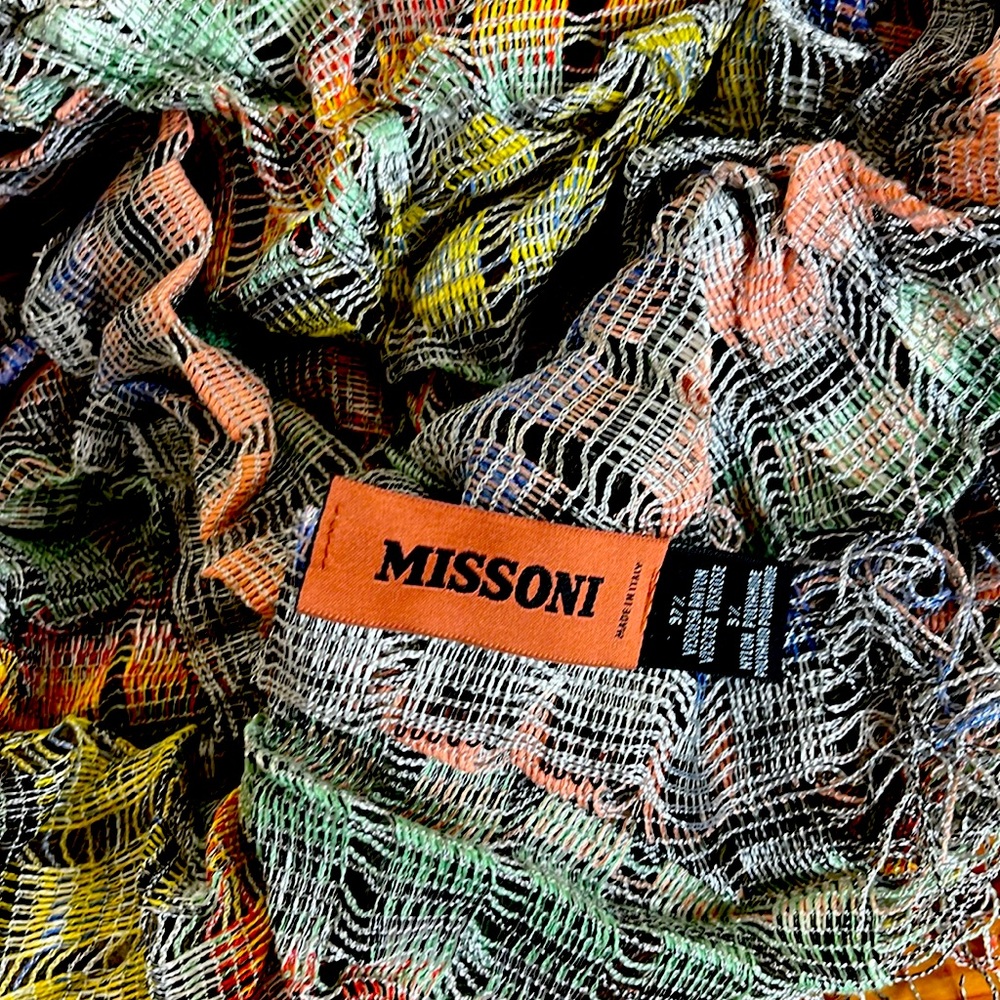 Missoni Womens Multicolor Printed Open Knit Fringe Edge Scarf